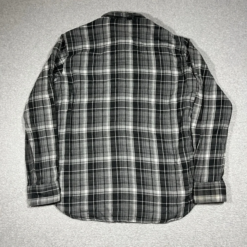 Polo Ralph Lauren Shirt Mens XL Gray Flannel Pearl Snap Western Plaid Cotton LS